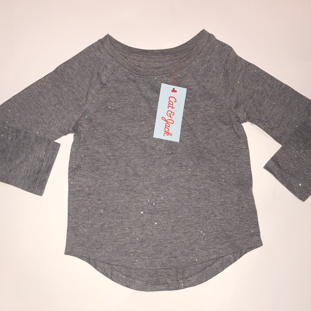 Cat & Jack Girls Long Sleeve T Shirt Gray Sparkles NWT size 18 Months